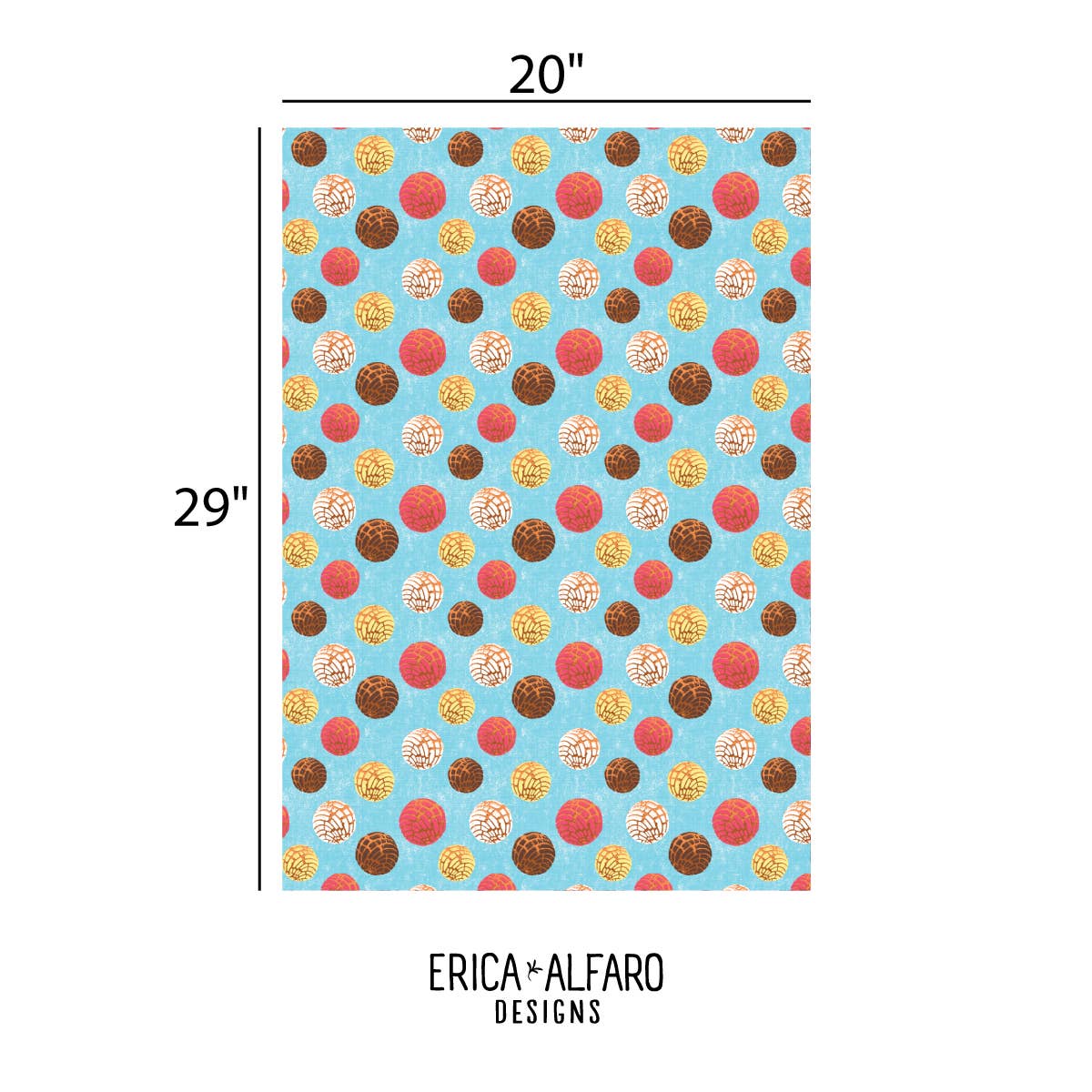 concha gift wrap open to show dimensions of 20x29 inches.