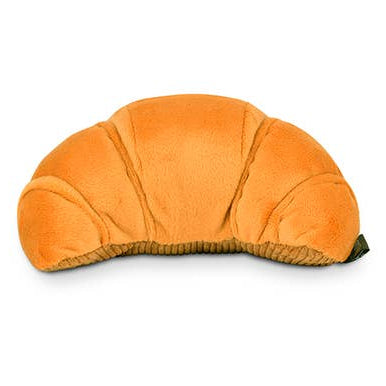 Plush toy shaped like a croissant on a white background