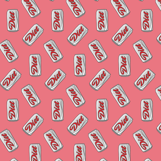 Pattern of Diet Coke cans on a red background