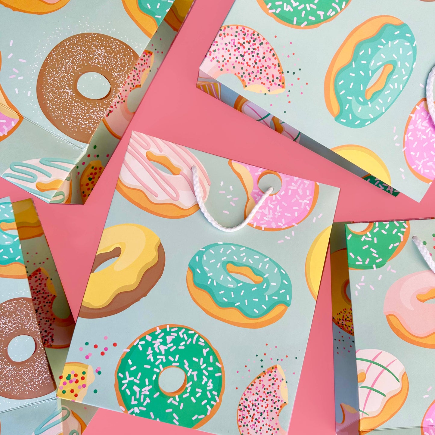 pastel colored donut themed gift bag