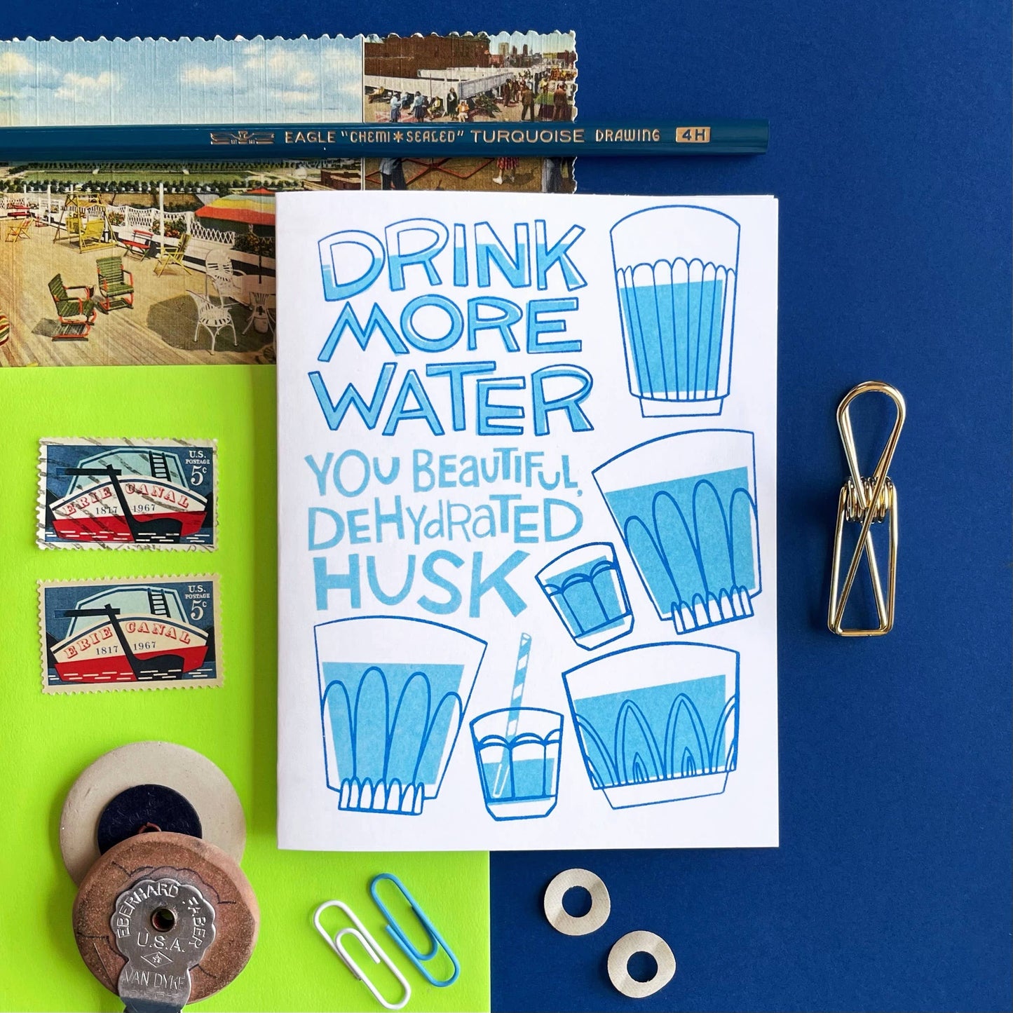 Drink More Water Risograph Greeting Card