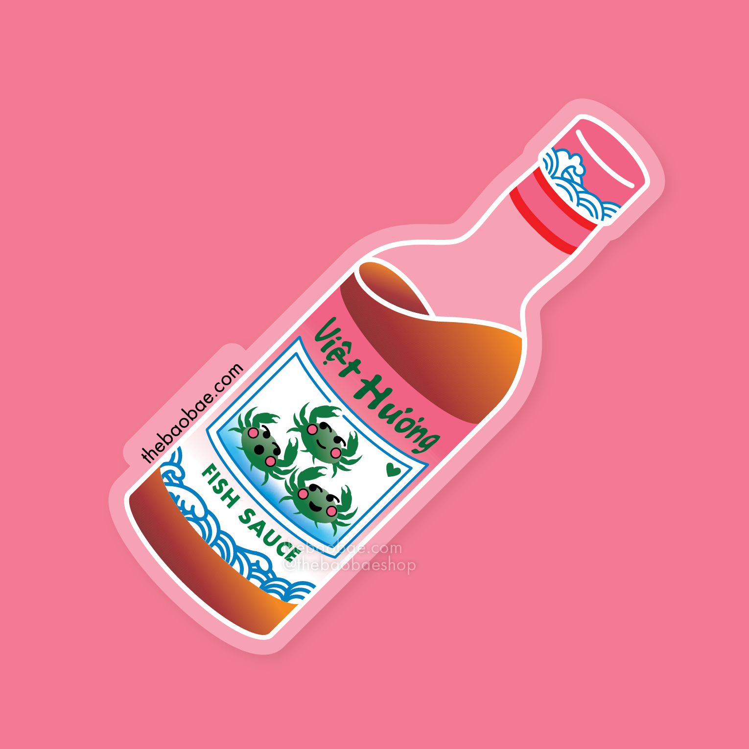 Illustration of a bottle of Viet Huong fish sauce on a pink background