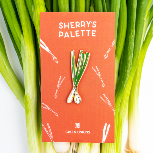 Green onion enamel pin