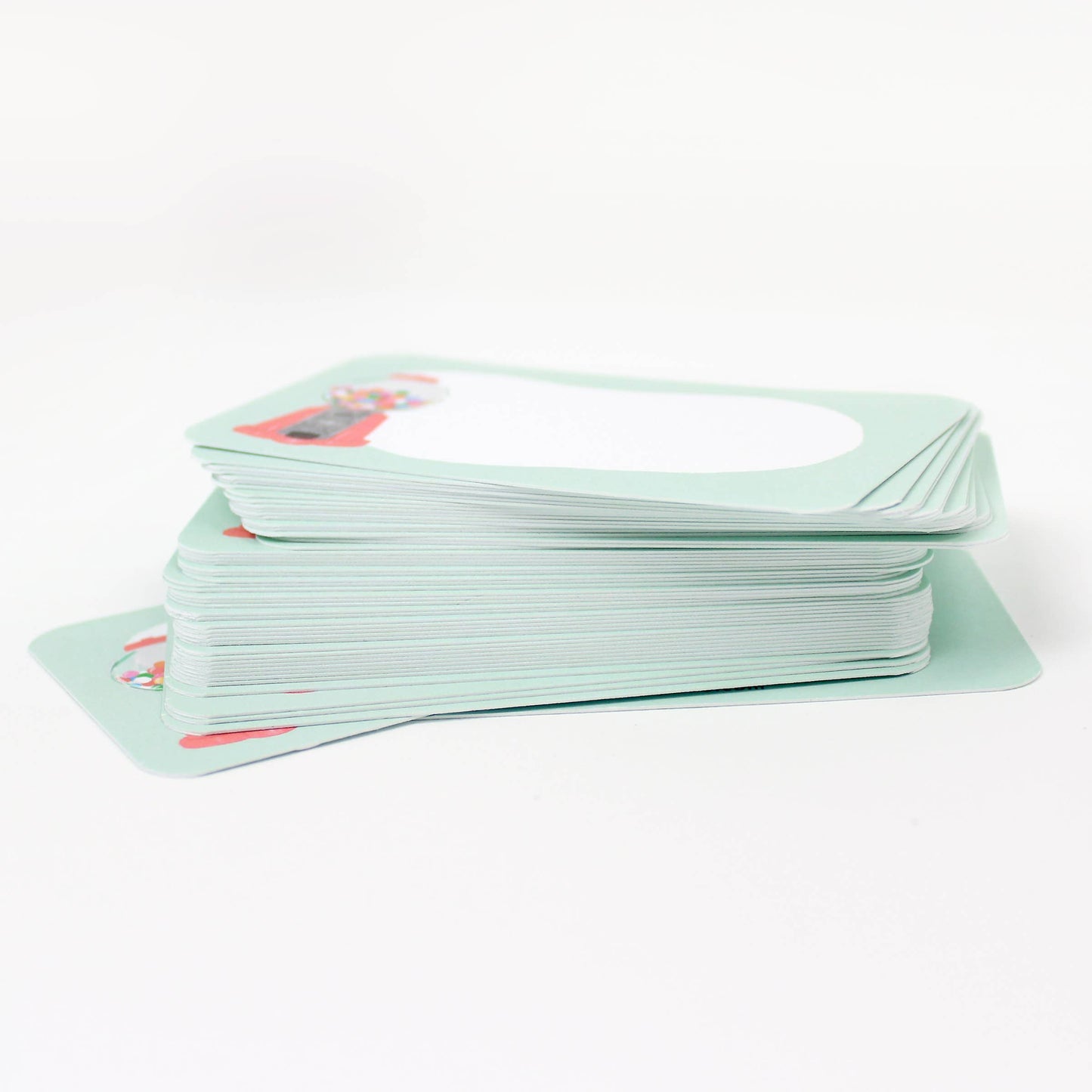 Set of 50 blank note cards designed with a gumball machine on it. Side/horizontal view