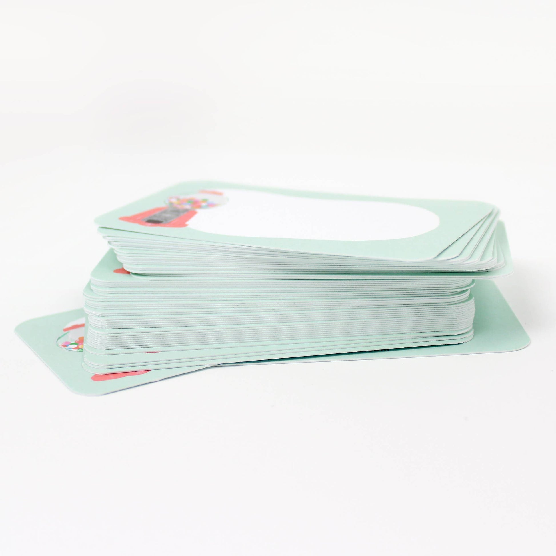 Set of 50 blank note cards designed with a gumball machine on it. Side/horizontal view