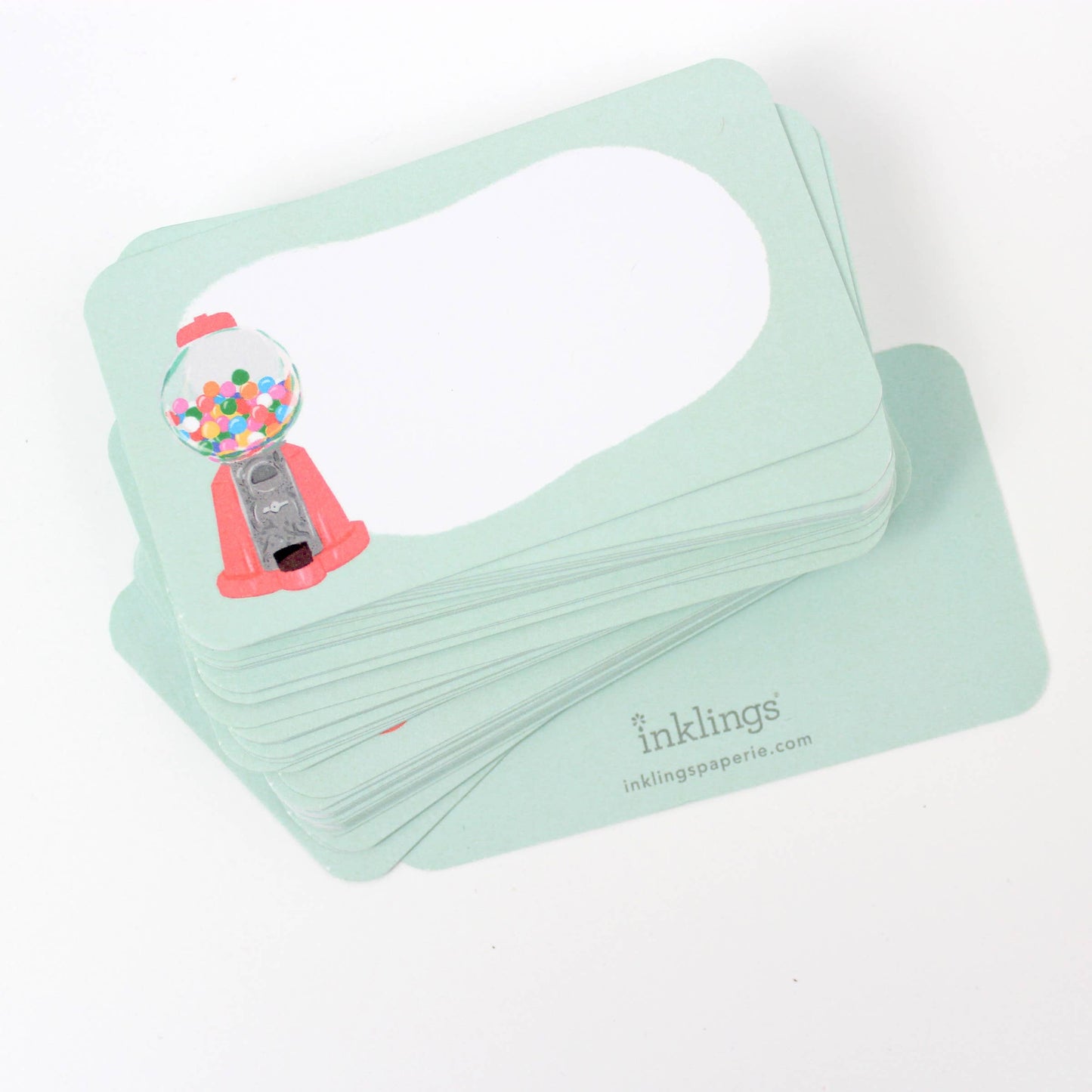 Set of 50 blank note cards designed with a gumball machine on it