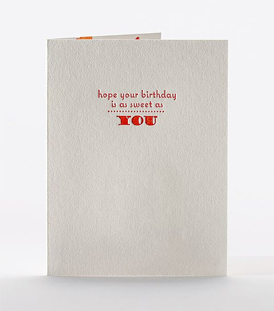 Inside of the Gummy Bear card reads "hope your birthday is as sweet as you"