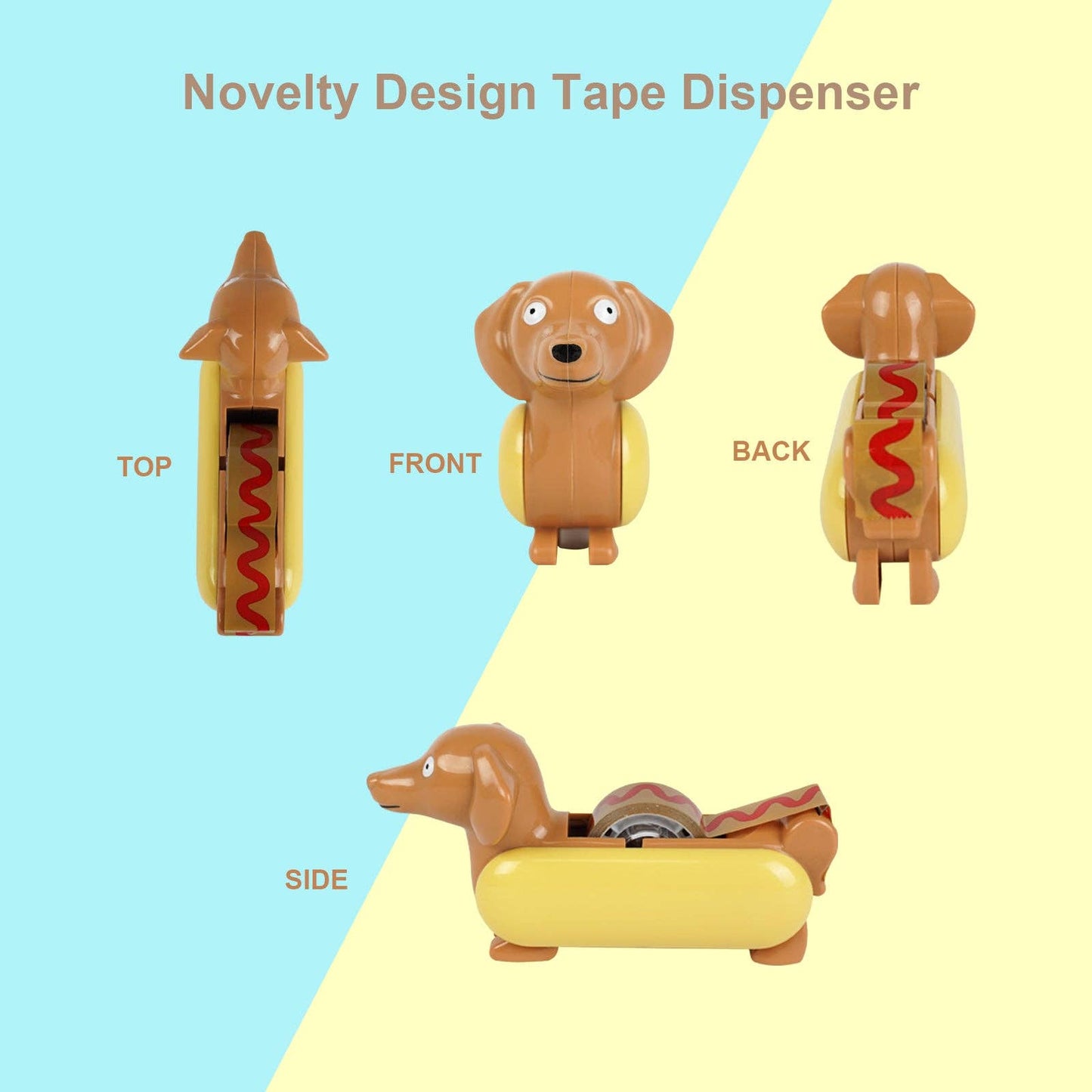 different angles of the hot dog tape dispenser