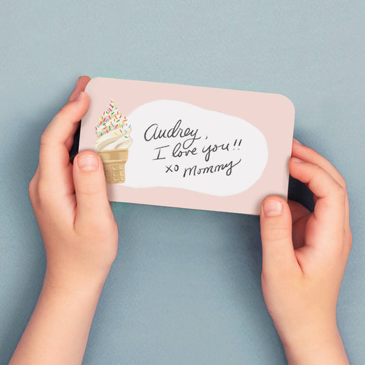 One, ice cream pocket note card with a message on it