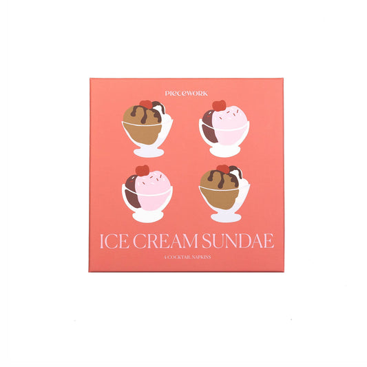 Cocktail napkins packaging with ice cream sundae design on a pink background