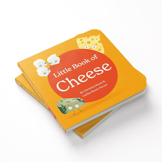 Children's book titled 'Little Book of Cheese' on a white background