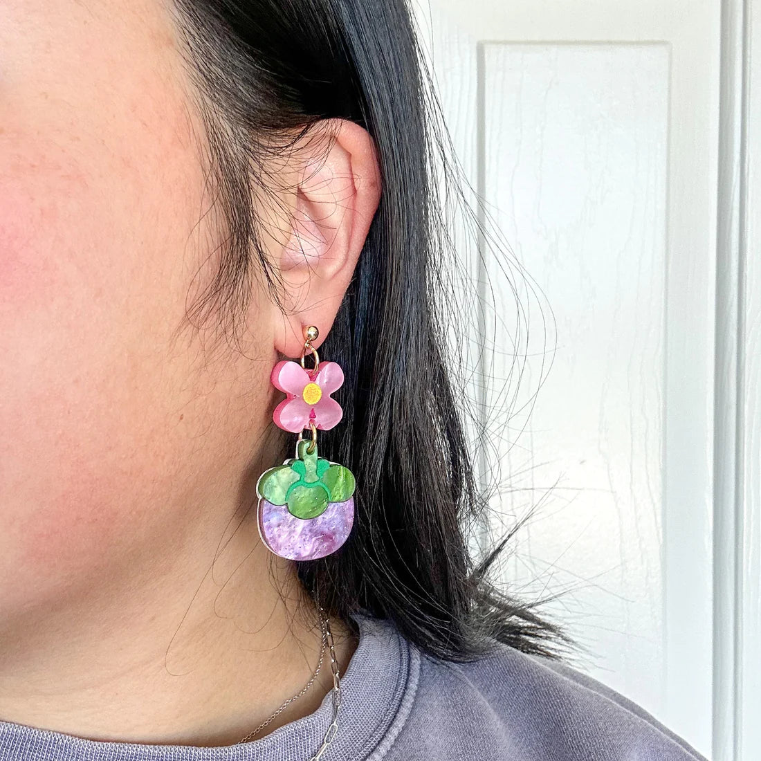 mangosteen dangle earrings (outside) for scale
