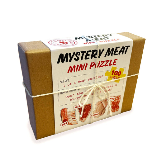 Mystery Meat Mini Puzzle packaging with brown and white design