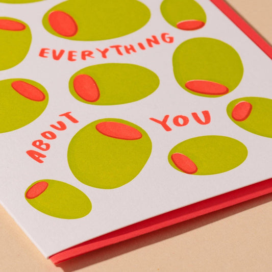 close up of the stuffed olive card