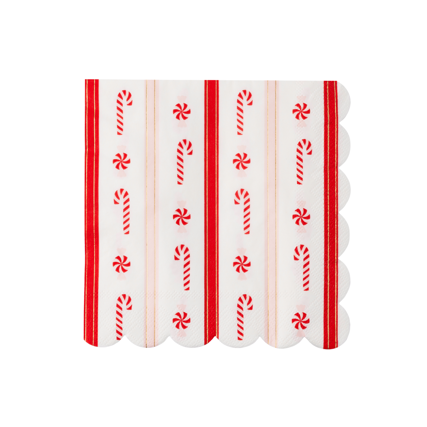Decorative paper napkins with candy cane and peppermint pattern on a white background