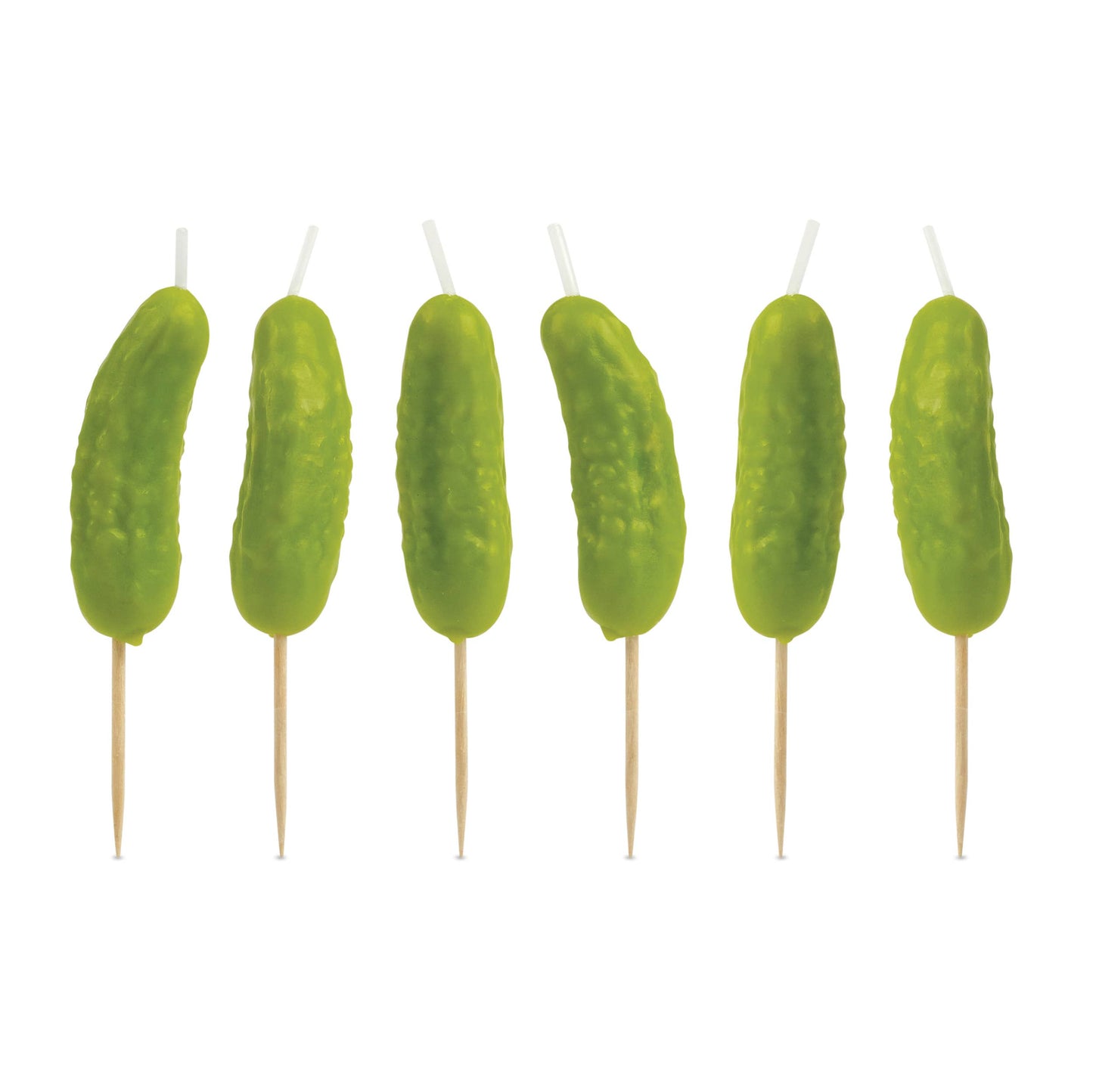 set of 6 birthday candles each shaped like a dill pickle