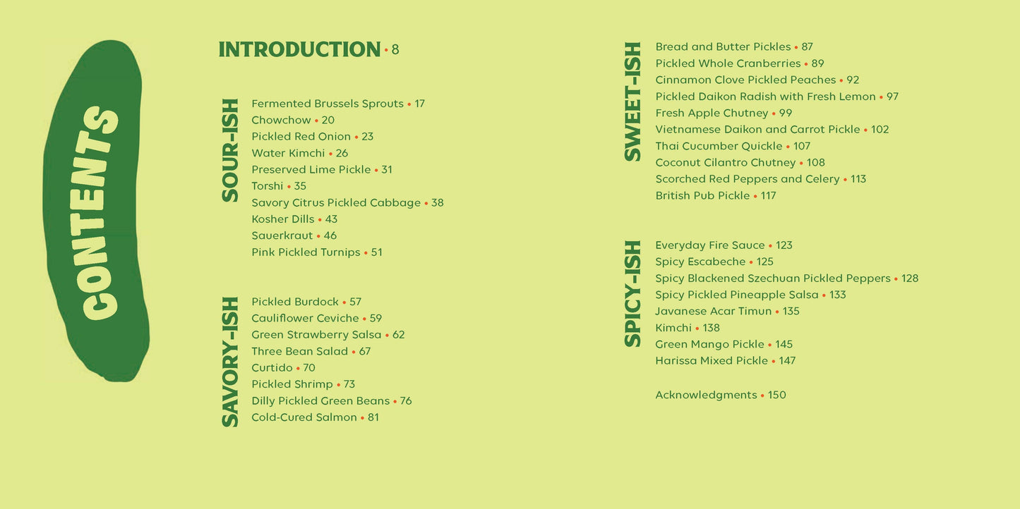 Table of contents page on a green background