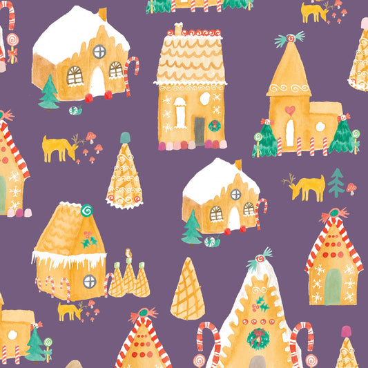 details of the gingerbread houses gift wrap sheet by revel & co.