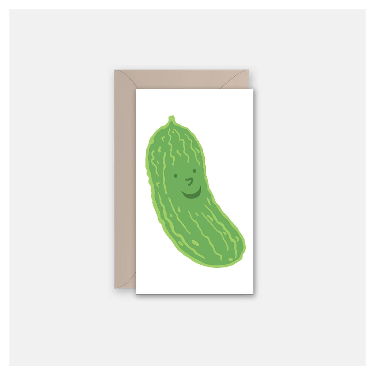 mini card with a smiley dill pickle on it