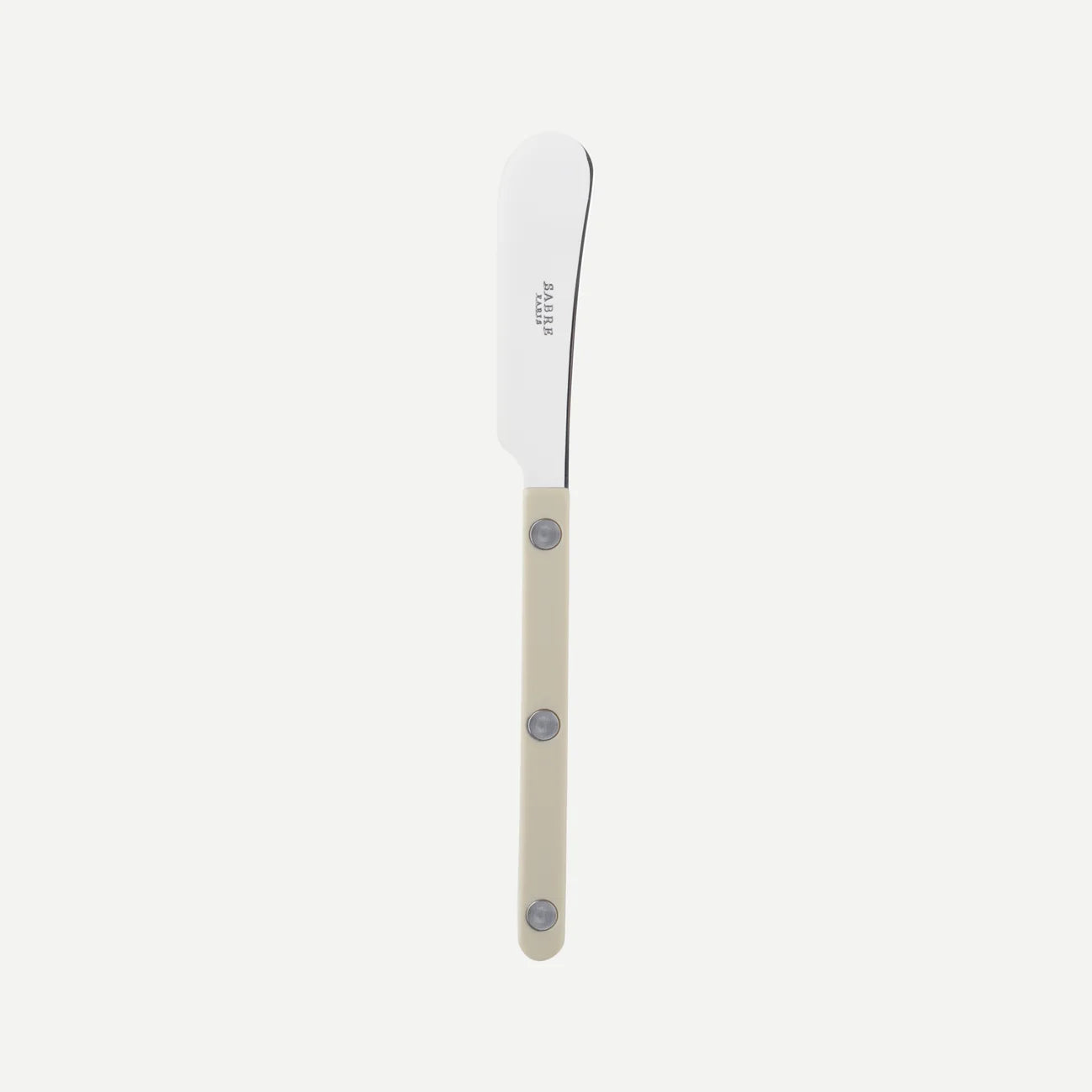 Soft cheese and butter spreader with a shiny, forged metal spreader. The color of the handle is: LIght Kaki