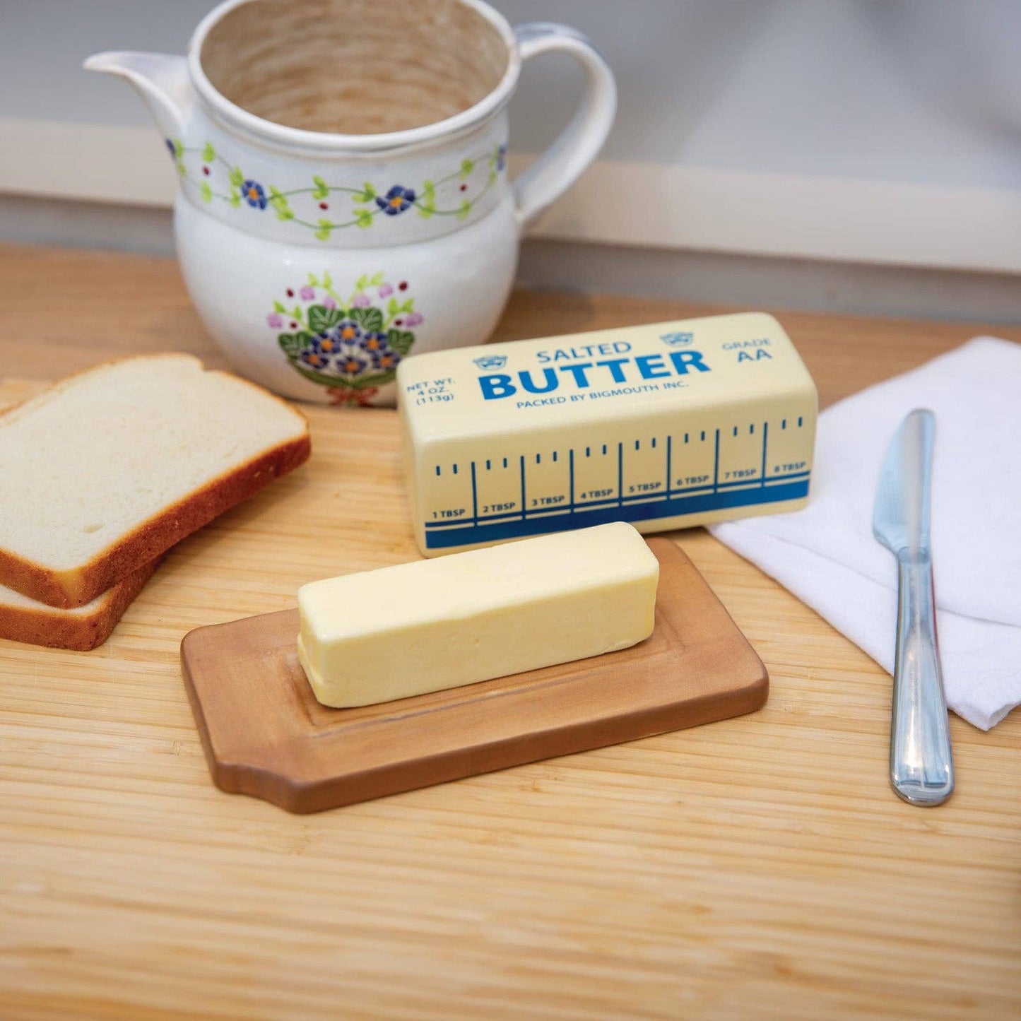 A butter keeper/dish designed to look like an actual stick of salted butter