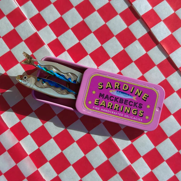 sardine earrings in sardine tin jewelry box
