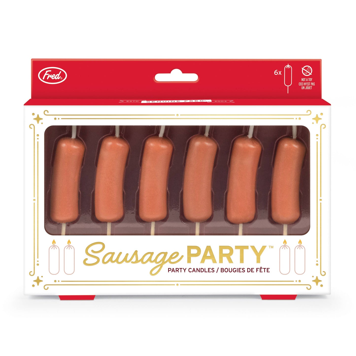 set of 6 birthday candles that look like sausages