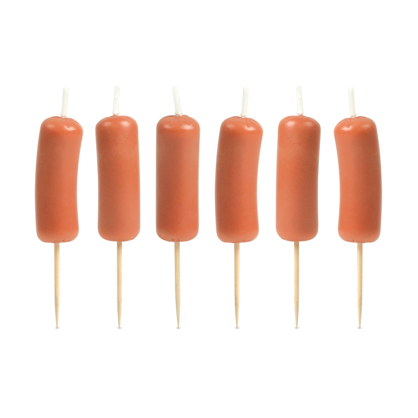 set of 6 birthday candles that look like sausages