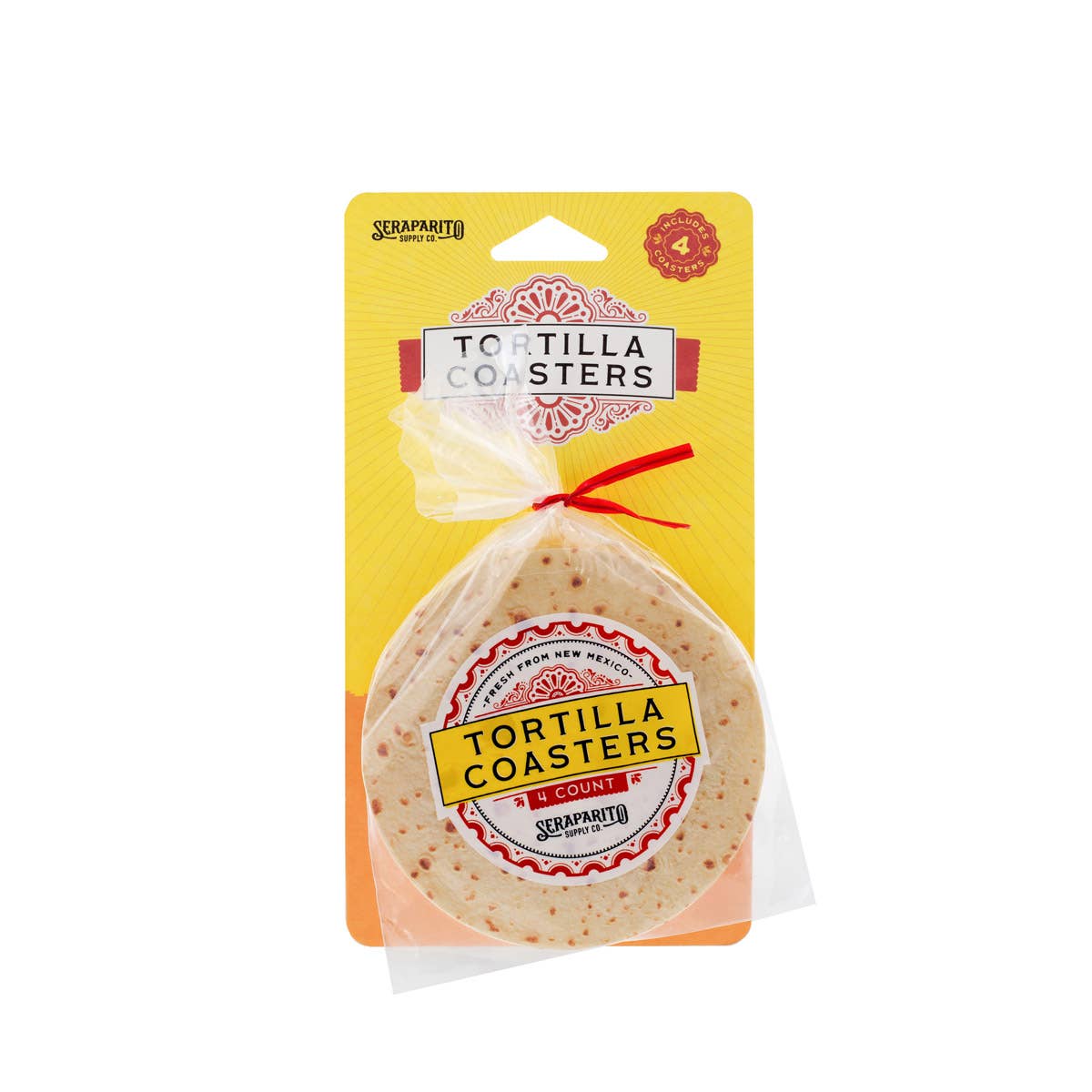 Set of 4 tortilla coasters in complete packaging