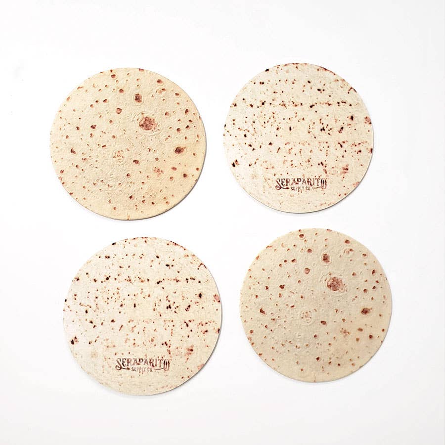 image showing each of the four tortilla coasters individually/separated