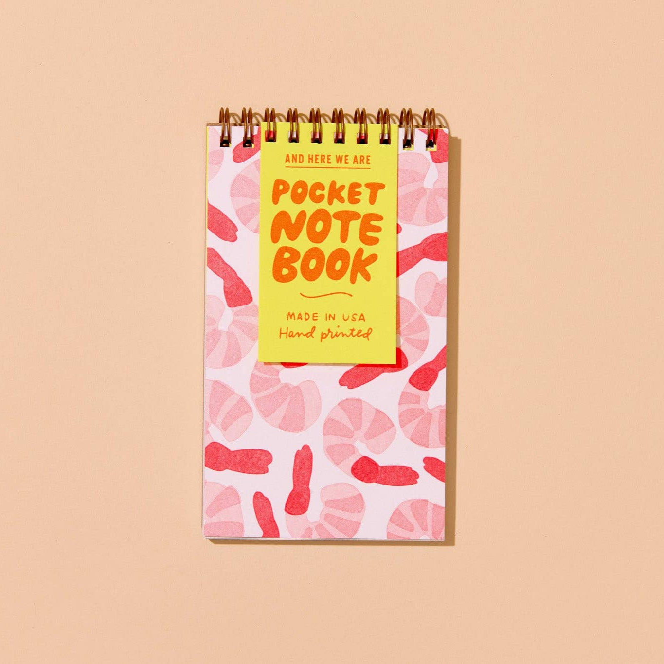 spiral bound pocket notebook featuring a shrimp design