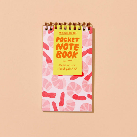 spiral bound pocket notebook featuring a shrimp design