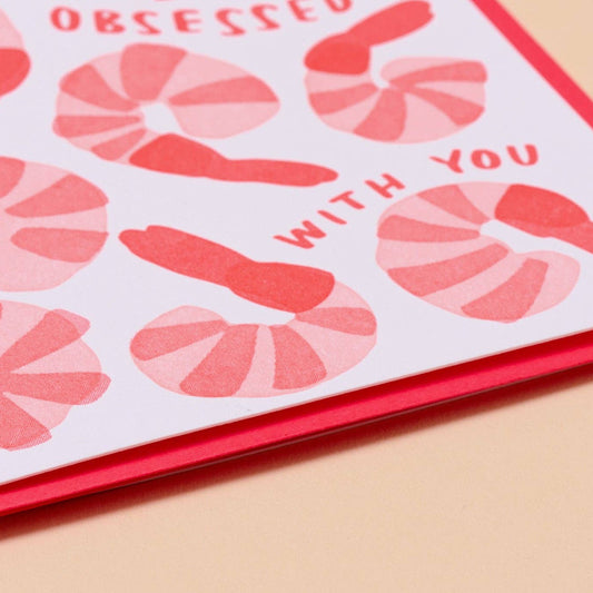 close up of details on shrimply obsessed card