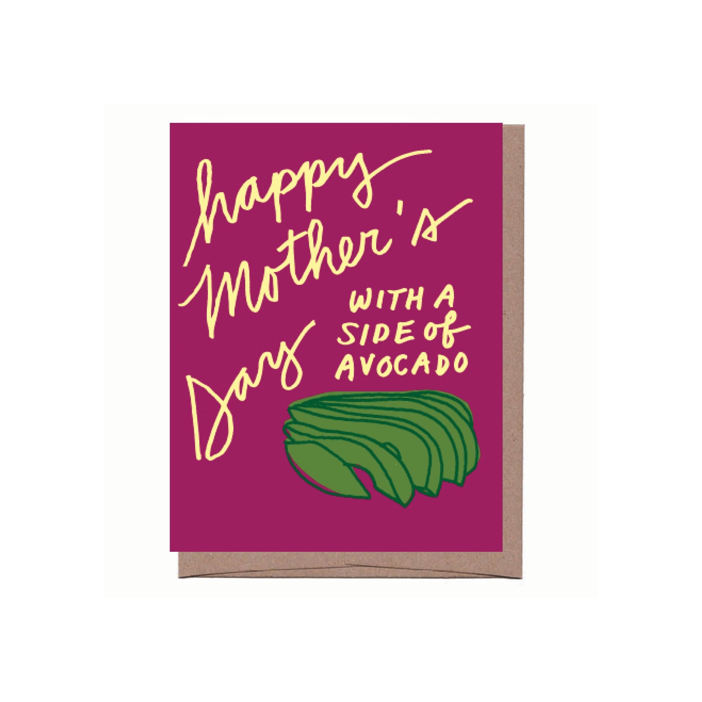 Mother's Day card with avocado illustration on a pink background