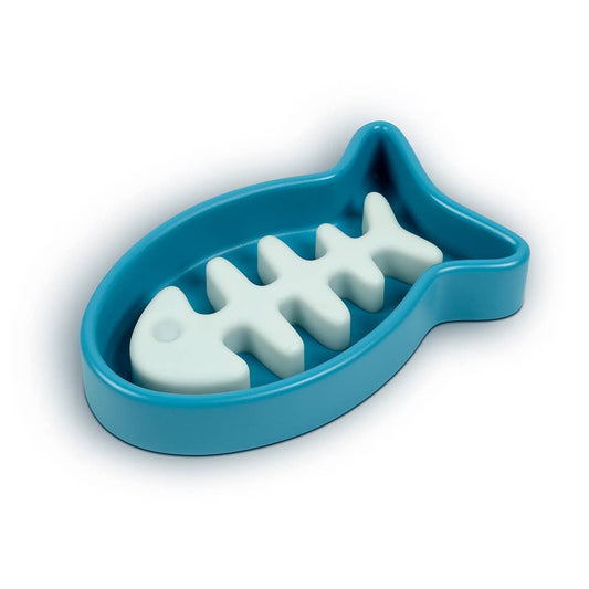 slow feeder for pets in the shape of a fish with bones for separation