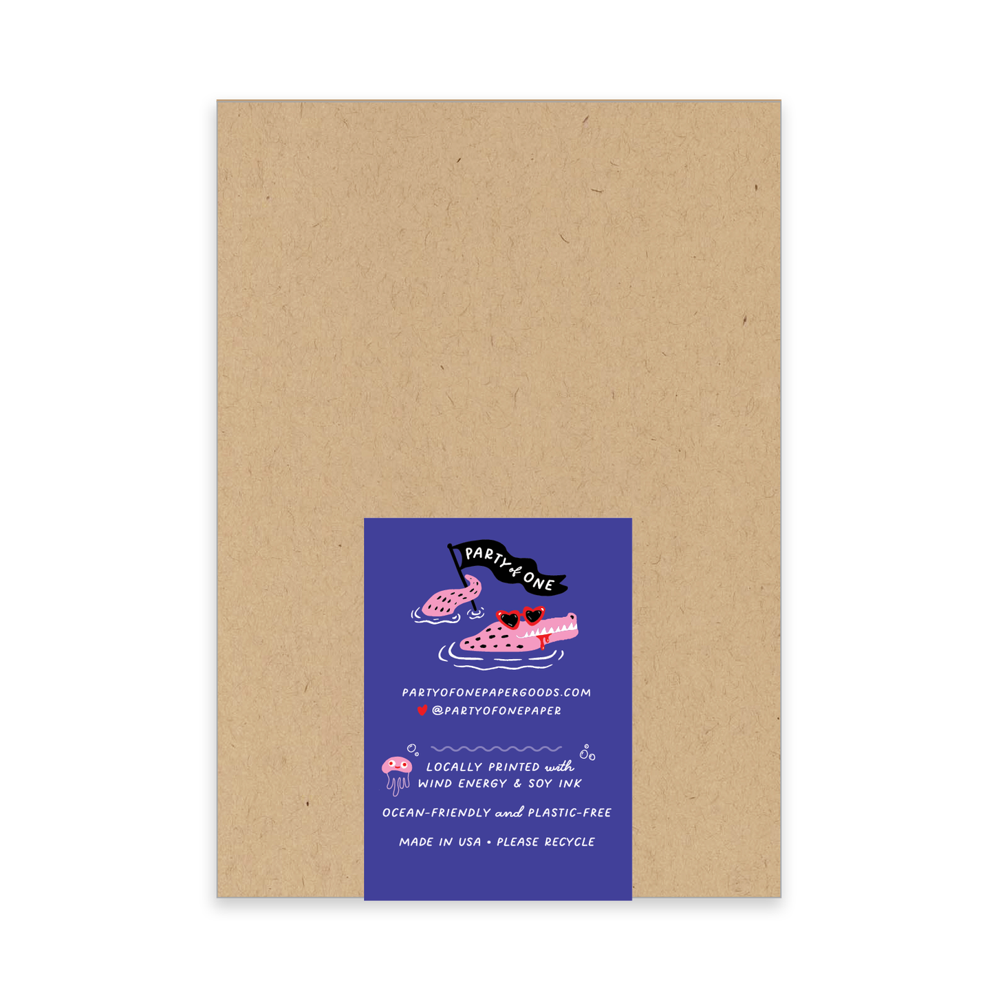 Kraft paper cardboard backing with a blue label featuring text and illustrations on a white background