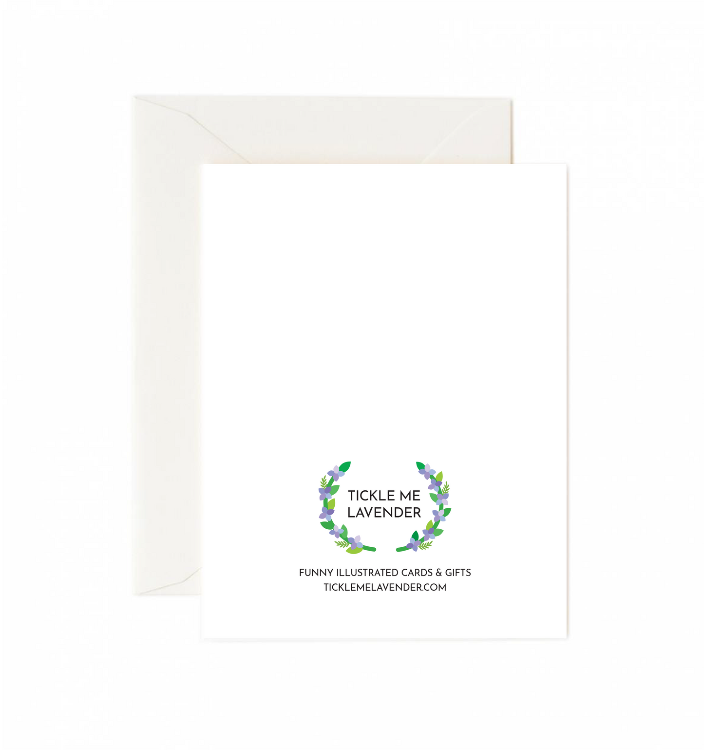 White card with a decorative wreath design and text on a white background