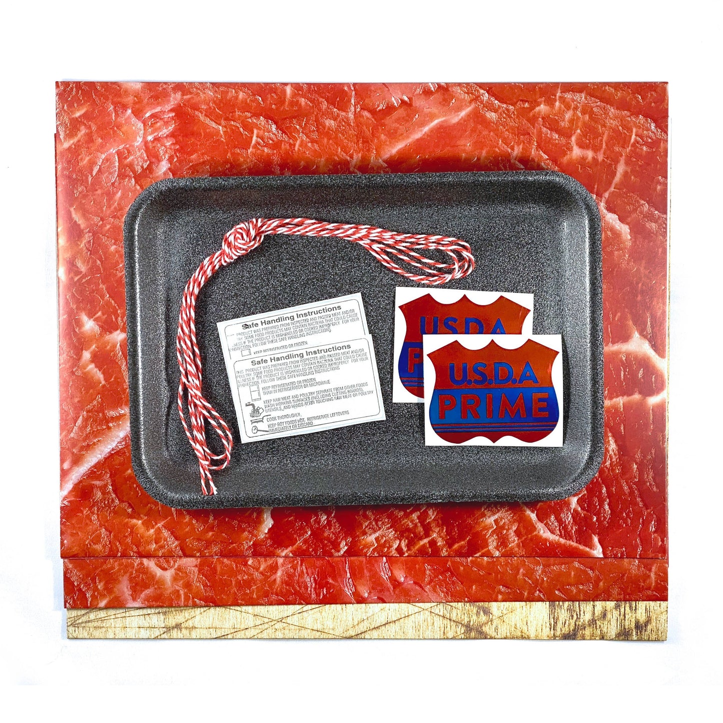 steak wrapping paper sheets set including Styrofoam plate, twine and stickers