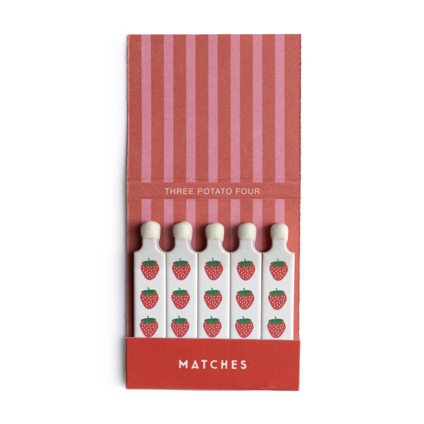 Set of matches with strawberry design in a red striped packaging