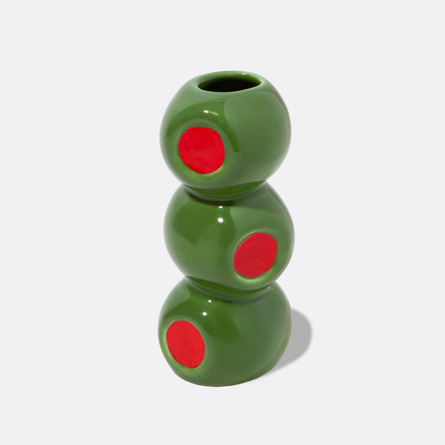 stuffed green olive vase on a white background