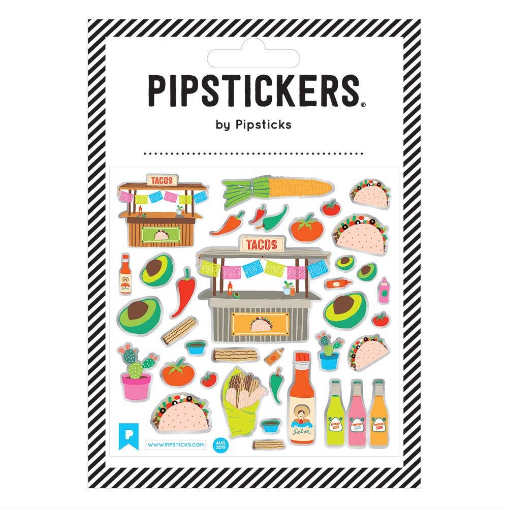 Pipstickers taco-themed sticker sheet on a white background