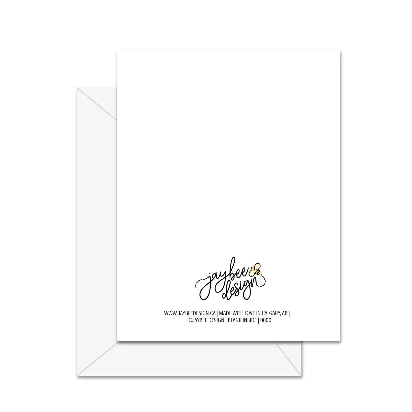 Back of card with 'jaybee design' logo and text on a white background
