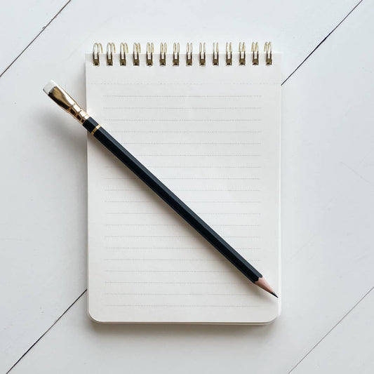 Interior lined pages of the small, spiral, notebook with a hand painted tinned fish design