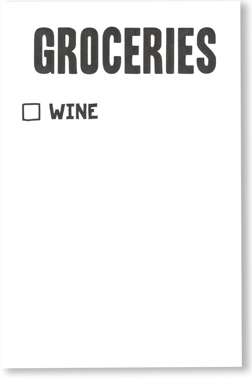 Notepad with 'Groceries' at the top and a checkbox labeled 'Wine'.