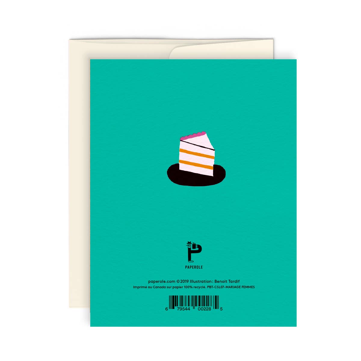 Back of turquoise wedding card