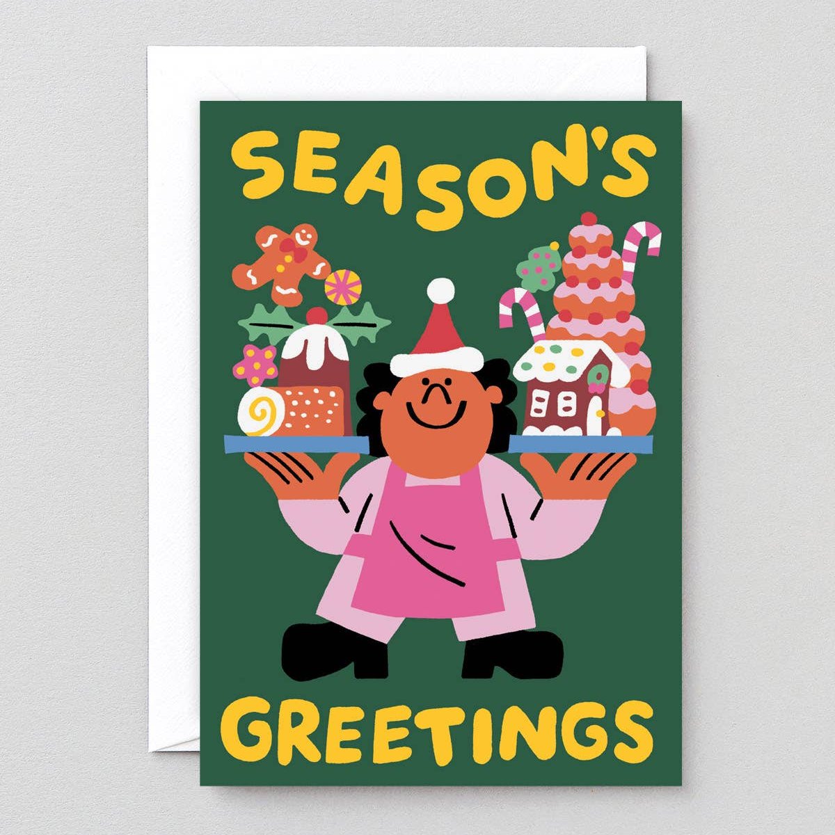 "season's greetings" holiday card with white envelope