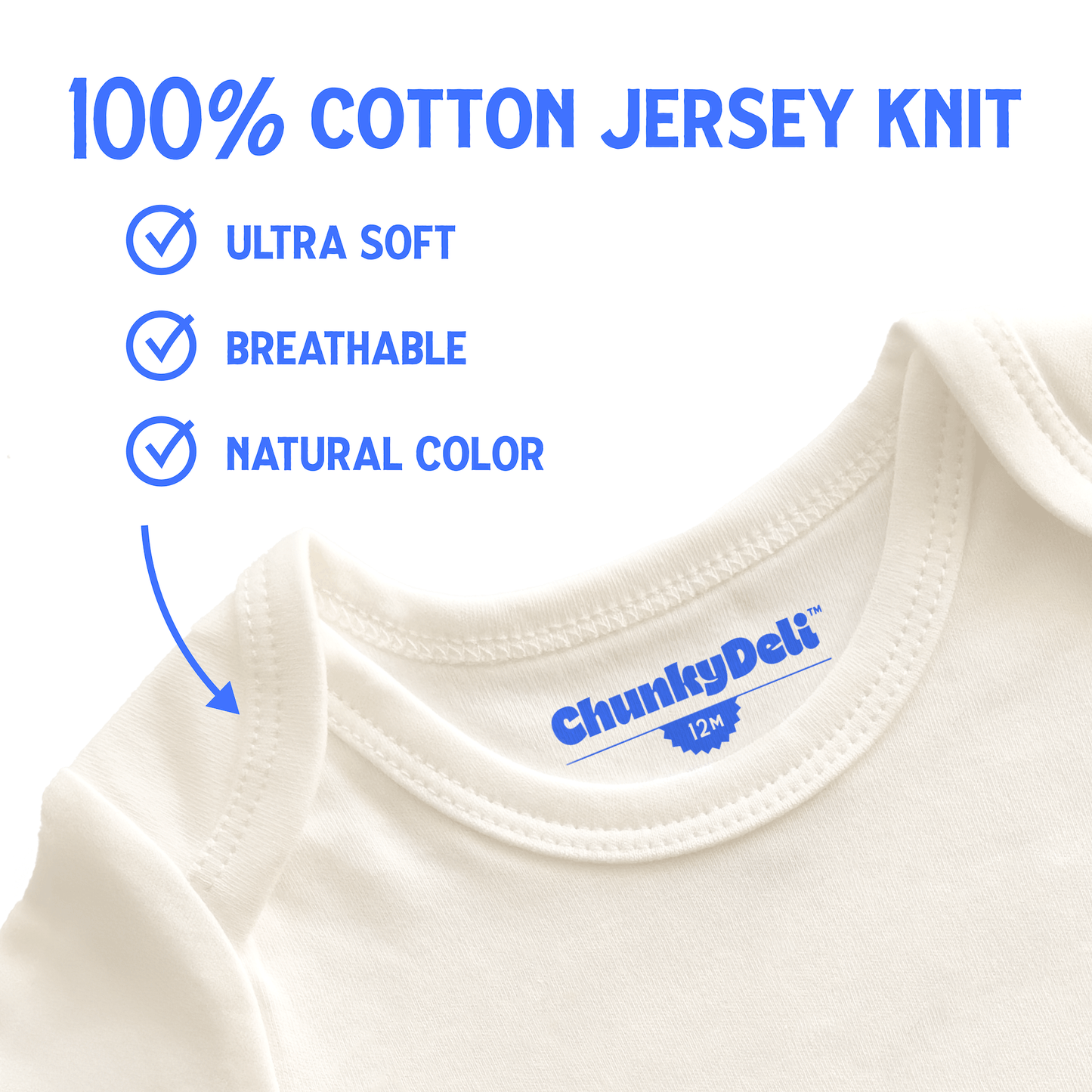 image with info about shirt material -- says "100% cotton jersey knit, ultra soft, breathable and natural color"