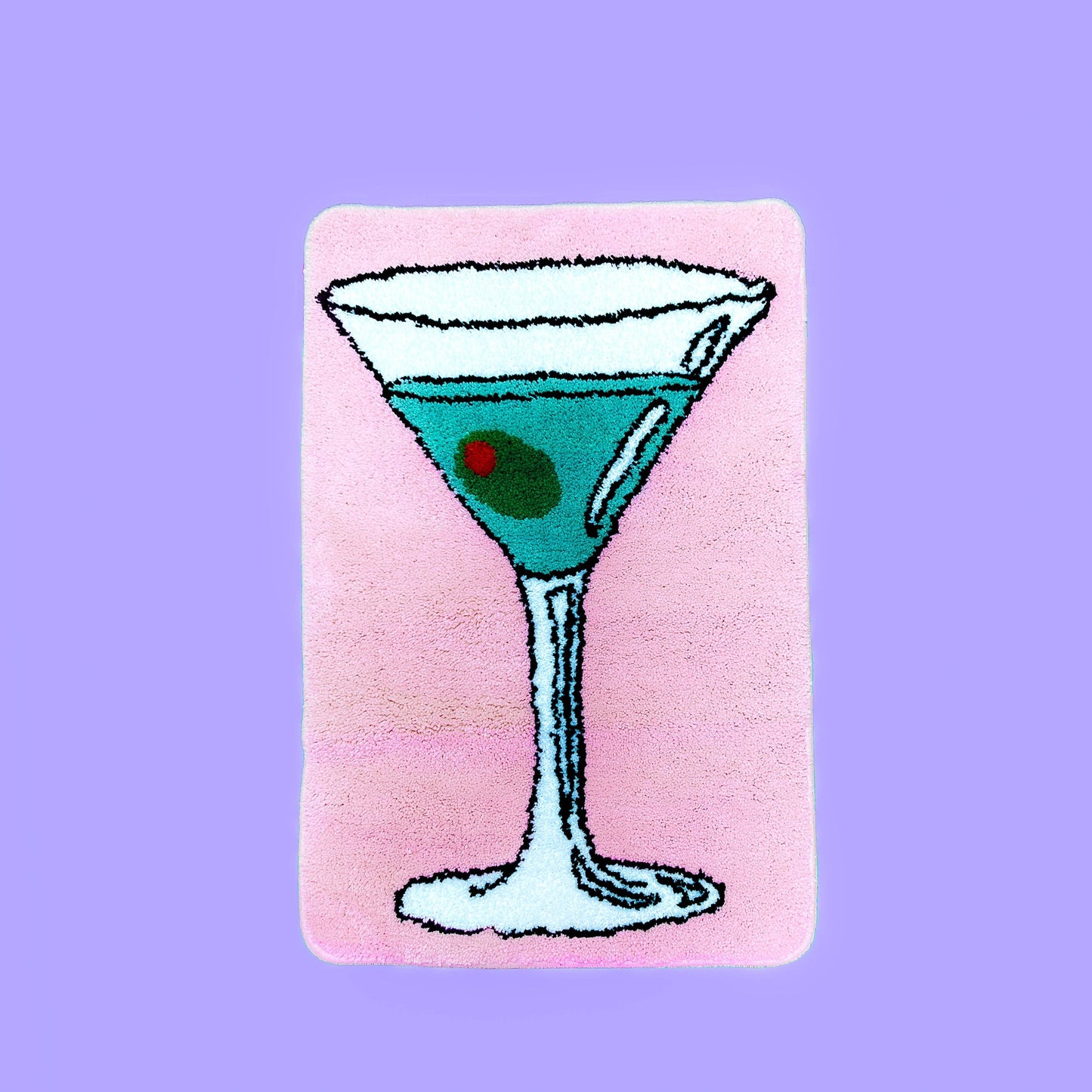 Pink rug with a martini on it