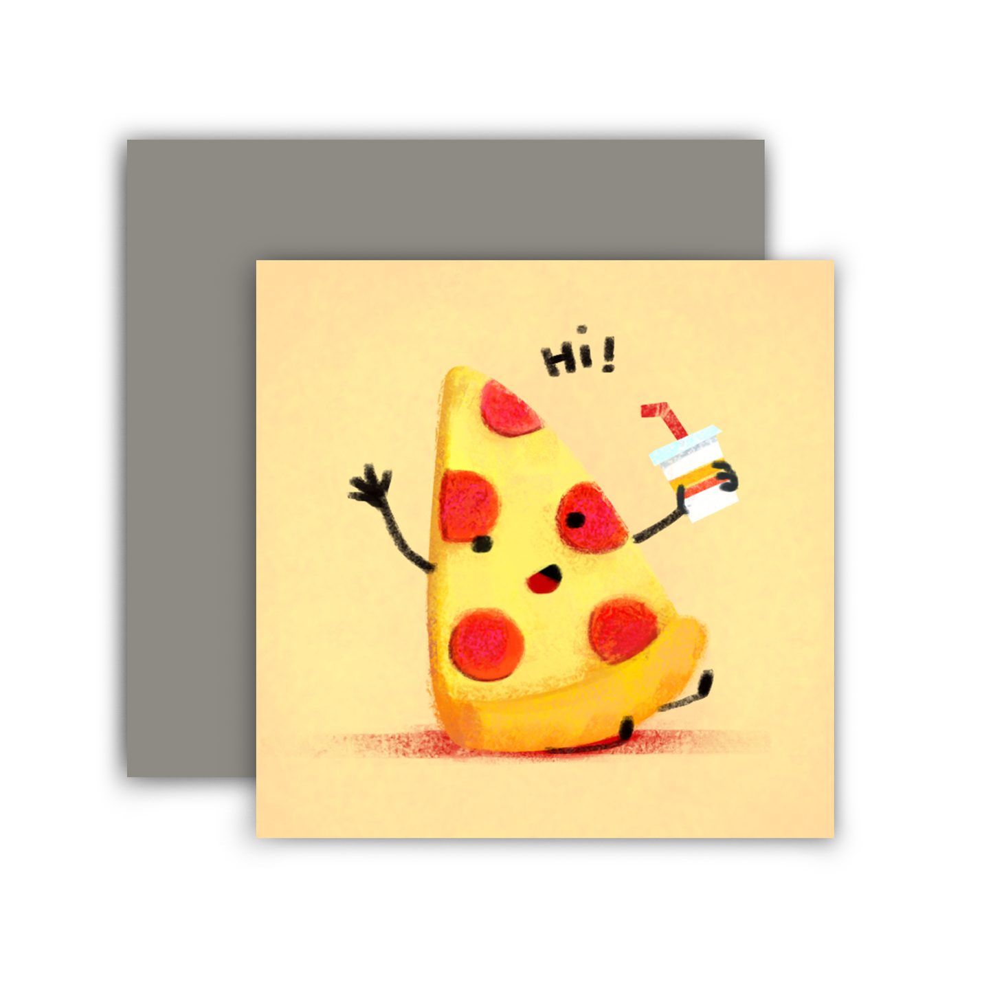 Yellow mini card with pizza on it