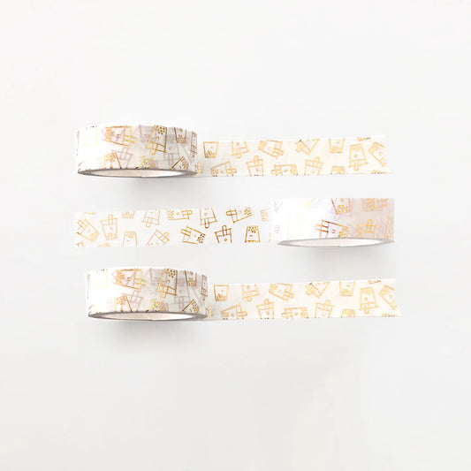 white washi tape with gold foil boba cups on it